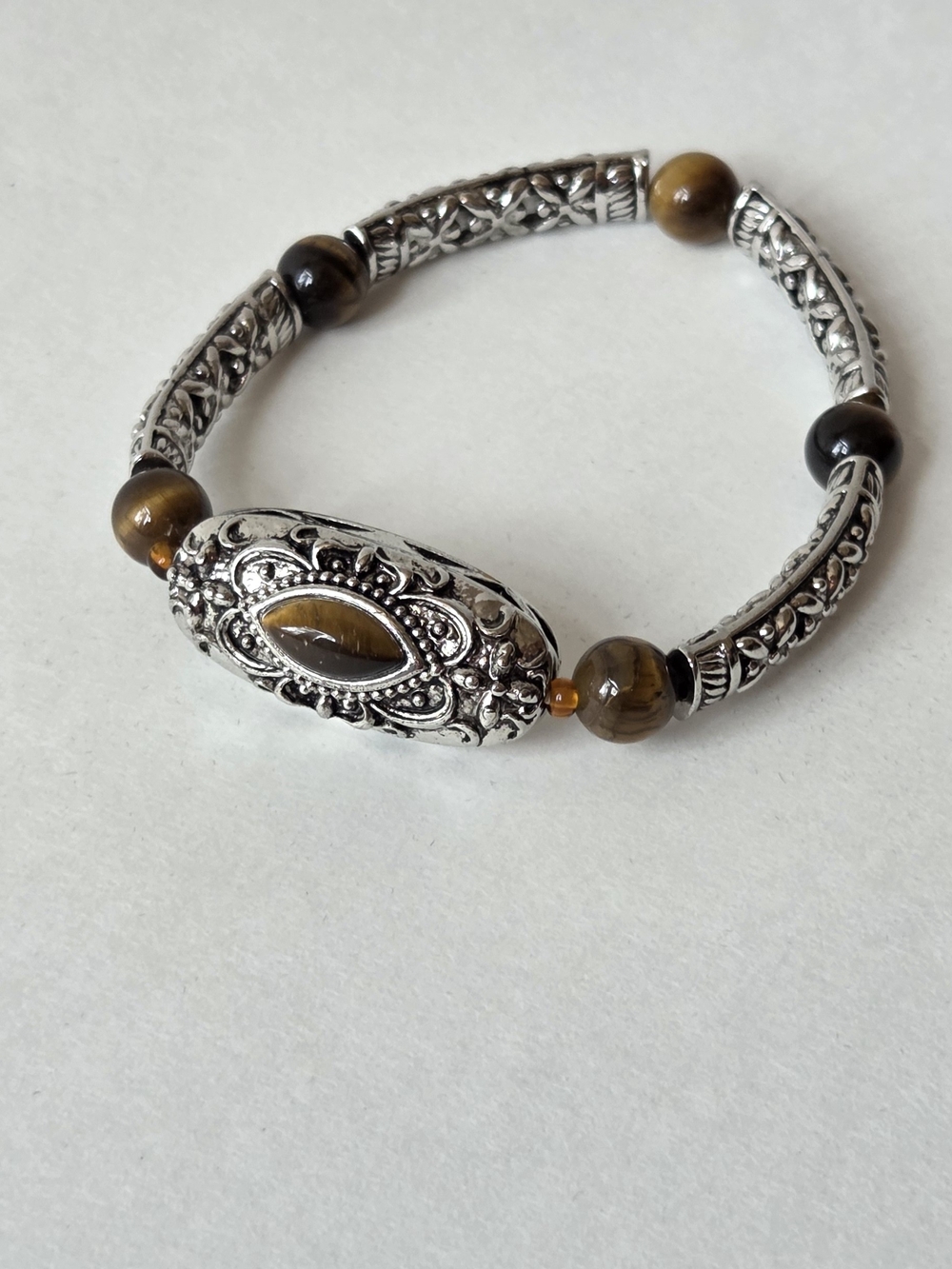 Silver-Tone Tiger Eye Bead Bracelet - Women Jewelry